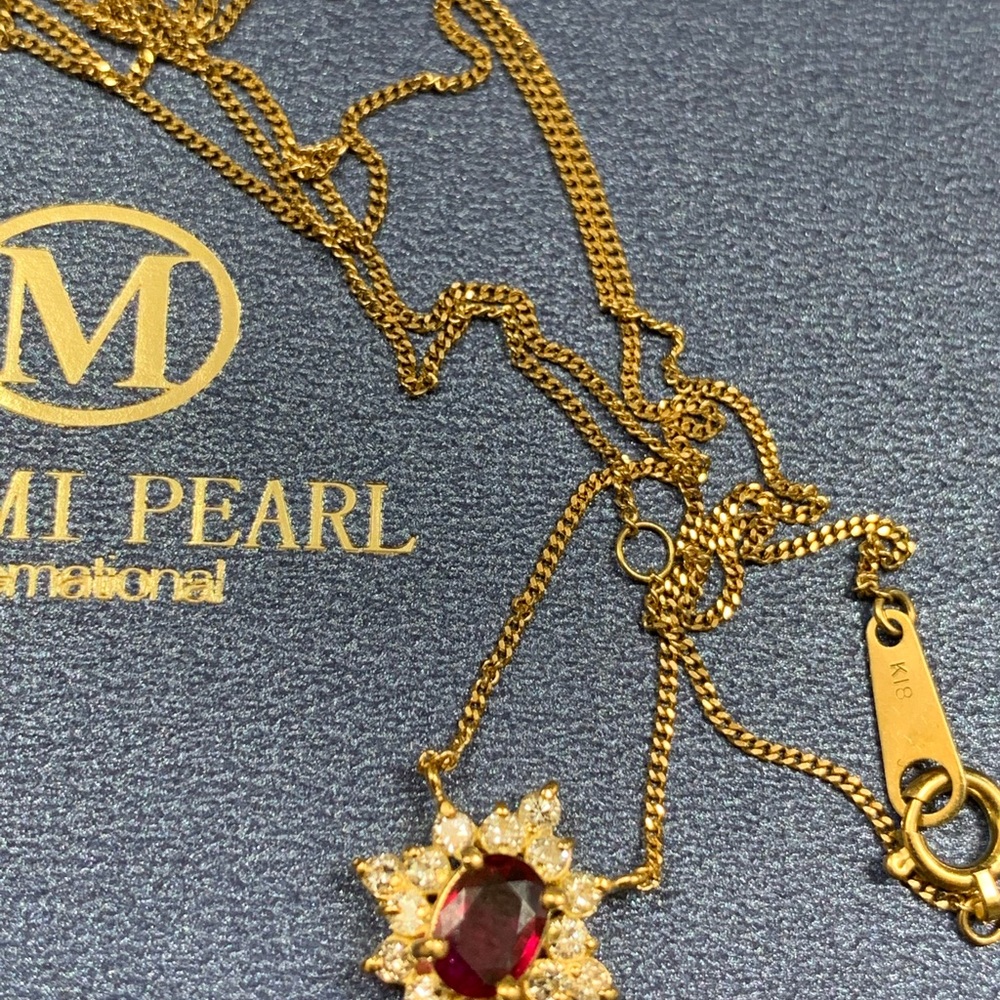 Solid 18k Yellow Gold Ruby And Diamond Necklace - image 2